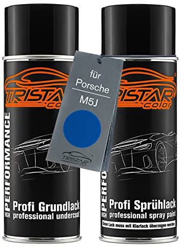 TRISTARcolor Autolack Spraydosen Set für Porsche M5J Saphirblau Metallic/Sapphire Blue Metallic Grundlack Basislack Sprühdose 400ml