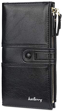 FANDARE Elegante Portafoglio Impermeabile Portfolio Uomo Donna Lungo Cartella Portafogli Dicastero con porta carte di credito portamonete porta tessere mit 12 slot per schede Wallet Nero