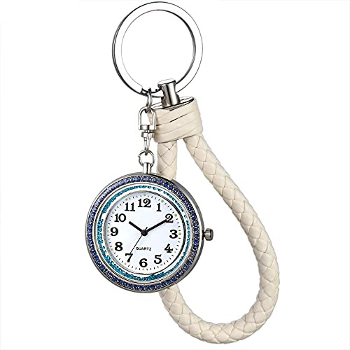JewelryWe, orologio da tasca con catena portachiavi portatile, con clip, da uomo, da donna