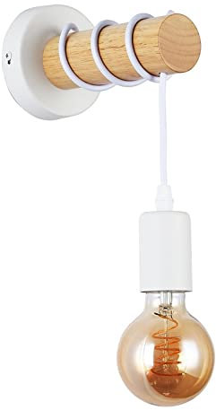 B·LED BARCELONA LED BarcelonaLED Applique Murale Ronde en Bois Naturel avec Douille E27 Blanc Cordon Suspendu Vintage Nordique pour Couloir Chambre Salon
