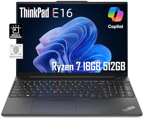 Lenovo ThinkPad E16 - Laptop empresarial (visualización FHD+ de 16 pulgadas, AMD Ryzen 7 7730U (Beat i7-1255U), 16GB RAM, 512GB SSD) huella digital, retroiluminada, cámara web FHD, Wi-Fi, Ethernet,
