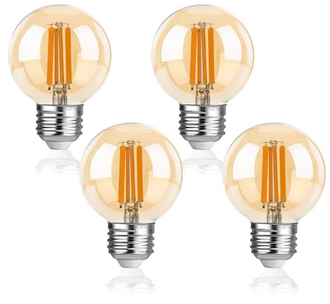 FLSNT E27 LED Warmweiß, G60 Filament Edison Glühbirne Vintage, 7W (Ersetzt 60W), 806LM Hohe Helligkeit Leuchtmittel, 2700K Warmweiß, Nicht Dimmbar, Bernsteinfarbenes Glas, 4 Stück
