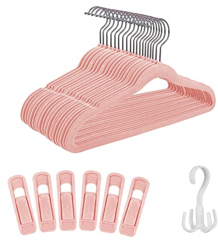 Tinfol Grucce in velluto rosa per bambini, 30 pezzi, 35 cm, antiscivolo, con 6 clip in velluto, salvaspazio, ultra sottili per vestiti per bambini, vestiti per neonati, vestiti per bambini