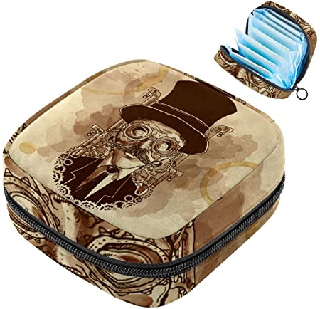 Menstruationspad-Tasche mit Reißverschluss, Damen-Servietten-Tasche, Tampons, Sammelbeutel für Frauen und Mädchen (handbemalt, Steampunk-Mann)
