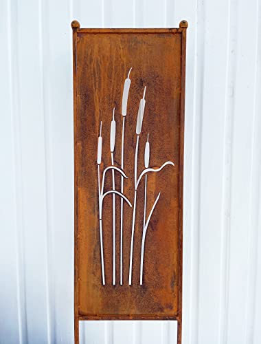 Edelrost Sichtschutz Schilf Motiv 116 cm x 33 cm Paravent zum Stecken Gartenschild Schild Gartenstecker Edelrost Gartendeko Wetterfest Rost Metall Zaun