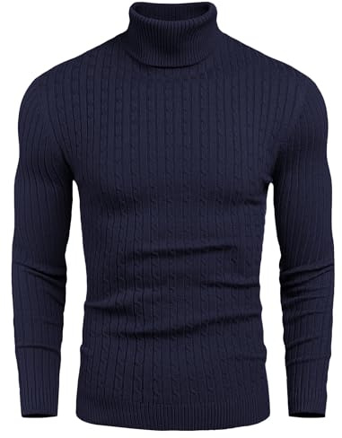 COOFANDY Maglione da uomo a collo alto in maglia fine maglione a collo alto slim fit invernale dolcevita maglione da uomo, blu navy, 3XL