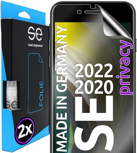 2x se® 3D SCHUTZFOLIE Privacy für Apple iPhone SE 2020 / 2022,Blickschutz, 100% Fingerabdruck & FaceID kompatibel, einfache blasenfreie Installation, Ultra-Klar, Stoß-Kratzfest, aus Deutschland