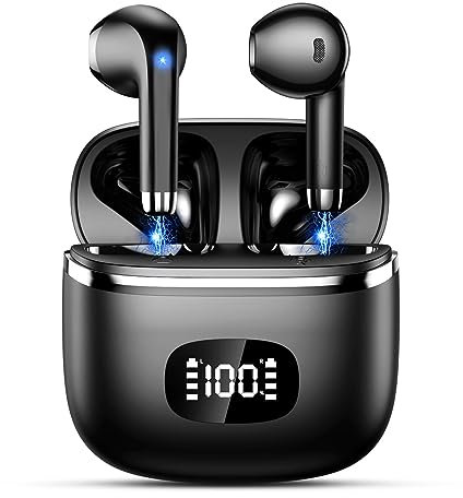 POMUIC Ecouteurs Bluetooth sans Fil,2023 Écouteurs Bluetooth 5.3 ENC Réduction Casque,40 Heures Durée Lecture Écran LED,Hi-FI Son Stéréo,IP7 Étanche,Contrôle Tactile Oreillette Bluetooth W23-Pro Noir
