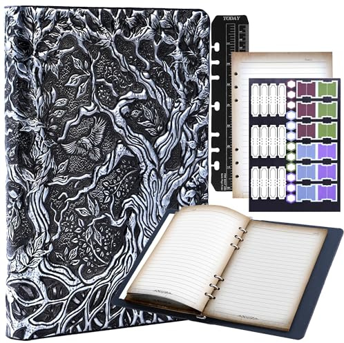 DND Notizbuch Journal nachfüllbar Binder - Story Forge 400 Seiten (200 Blatt) mit atemberaubendem 3D Baum des Lebens Design - Perfekt für Dungeons and Dragons (D&D) mit Bonus-Tabs und Lineal (Silber)