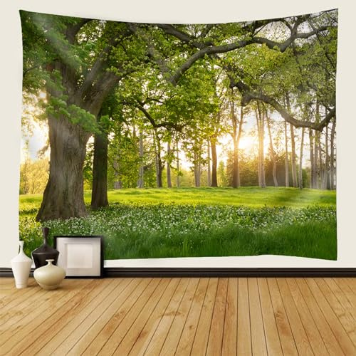 Epinki Baum des Lebens Wandteppich, Wandbehang Wandtuch Park Waldland, Wandteppich Psychedelic Wald Wanddeko für Schlafzimmer Wohnzimmer Wohnheim, Grün, 350x256CM