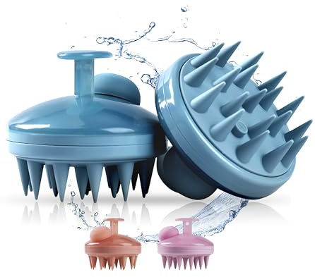 Scalp Massager - Hair Brush - Shampoo Dispenser Brush 2 in 1 Silicone Soap Dispenser Brush Shower Silicone Shampoo Dispenser Head Scalp Massager Brush (Blue)