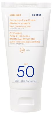 KORRES YOGHURT Crema solar facial SPF50, se absorbe en un instante, hidrata durante mucho tiempo, resistente al agua, 50 ml.