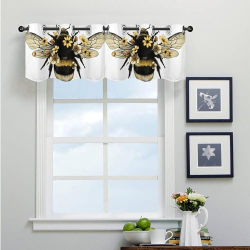 WINTYE Hummel-Vorhänge, Querbehang, kurze Fensterflügel, Blumenvolant, dekorative Ösen für Küche, Fenster, Wohnzimmer, Schlafzimmer, Badezimmer, 132,1 x 45,7 cm (B x L), 2 Paneele