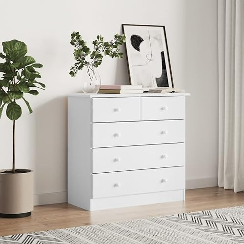 LAPOOH Cómoda cajonera Alta Madera Maciza Pino Blanco 77x35x73 cm, Comoda Dormitorio, Muebles Dormitorio, Cajonera para Armario, Gavetero Dormitorio, Cómodas Y Cajoneras