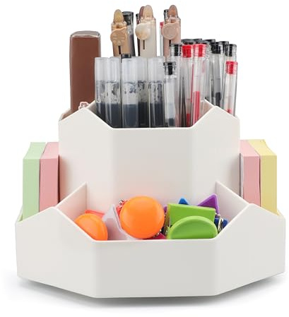 TEKONDA Drehbarer Organizer Weiß Kunststoff Stifte Organizer Stifthalter Kinder Schreibtisch Aufbewahrungsbox für Kommode Büro