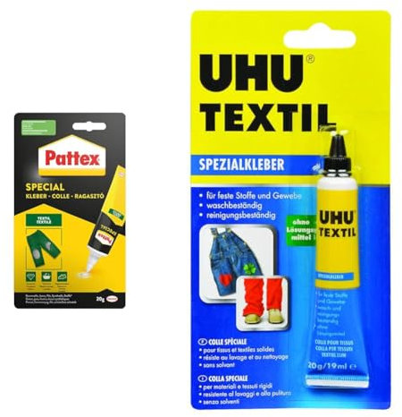 Henkel Pattex Spezialkleber Textil, Textilkleber & UHU Spezialkleber Textil Tube, Schnellabbindender Klebstoff für verschiedenste Textilien und Stoffe, 20 g
