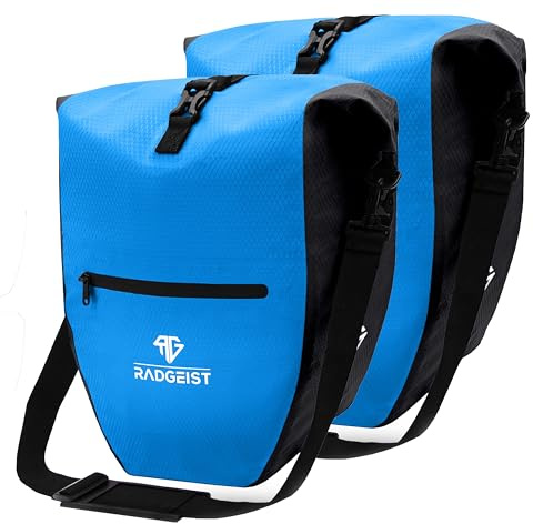RADGEIST Lot de 2 sacoches de vélo pour porte-bagages, étanche, sac à bandoulière (bleu, 28 l)