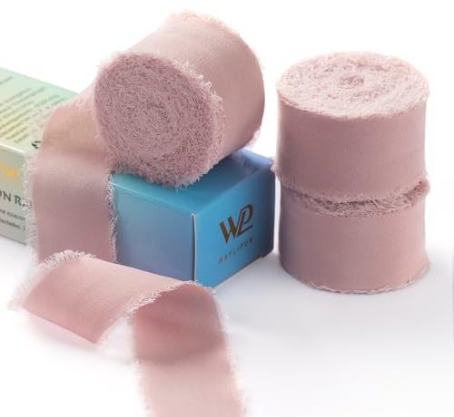 Altrosa Chiffonand, Waylipun 3 Rolle Geschenkband Seidenband, 3cm x 6.4m Geschenkband Dekoband Schleifenband Ribbon für DIY Geschenkverpackungen Basteln Hochzeit Brautstrauß
