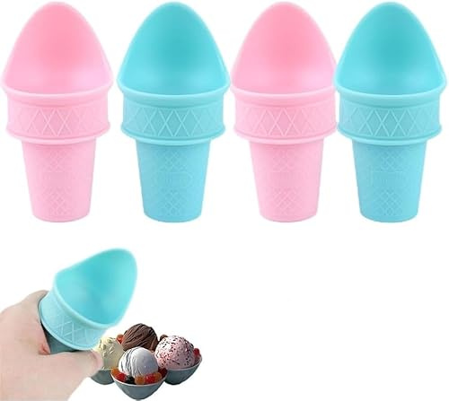 Kiddie Cones Ice Cream Scoops, Ice Cream Cone Holder, Mini Ice Cream Cones, Reusable Ice Cream Cones Snow Cone Rack, Plastic Ice Cream Cone Scoop for Kids Toddler (4Pcs)