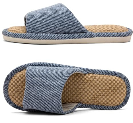 Czgcpyc Zapatillas de Lino y Tela Zapatillas de Interior para casa Zapatillas silenciosas para Todas Las Estaciones Unisex Azul EU 43-44