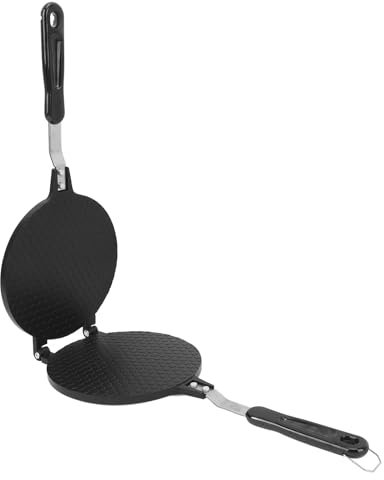 6.8 Inch Tortilla Press Pan, Aluminum Stove Top Double Sided Nonstick Egg Roll Pan with Plastic Handle Waffle Cone Maker for Home Shop Restaurant (Grid Style)