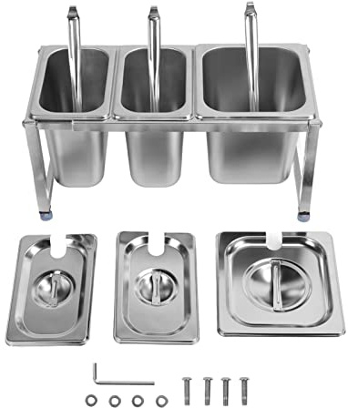 Glomora Stainless Steel Telescopic Jam Pot Holder Condiment Rack Milk Tea Shop Basin Stand for Professional Kitchen Use (No.26 1pc 2.2L 2pcs 1.6L)