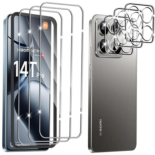 Hengnewro für Xiaomi 14T Pro für Panzerglas mit Kamera Schutzfolie, 3 Stücke Panzer Schutz Glas Mit 3 Stück Kameraschutz, 9H Härte Panzer Anti-Kratzen HD Glas Folie mit Rahmen Positionierhilfe