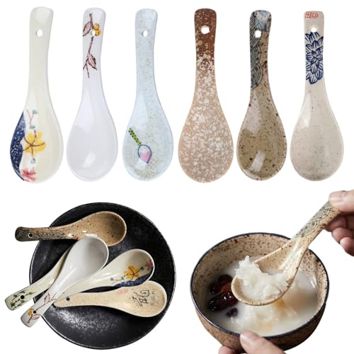 Counius Lot De 6 Cuillères à Soupe,Créative Cuillère à Soupe Asiatique En Céramique Cuillères à Soupe Asiatiques En Porcelaine Cuillères Chinoises Cuillère En Céramique,Cuillères à soupe chinoises