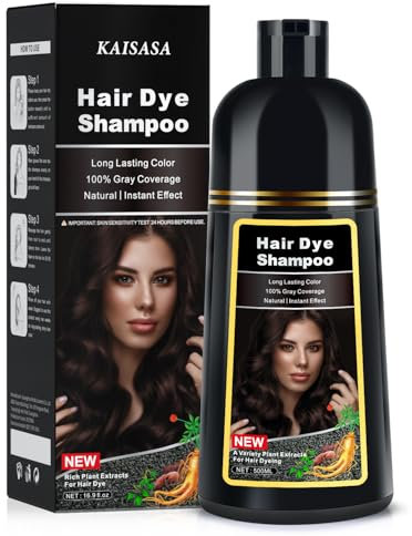 Hair Dye Shampoo 3-i-1, svart hårfärgningsschampo för grått hår män och kvinnor 500 ml (mörkbrun)