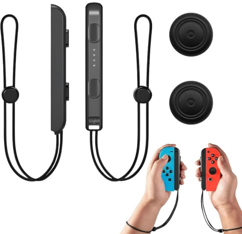 2 Pcs Wrist Strap for Nintendo Switch Joycon, Adjustable Elastic Wrist Strap for Nintendo Switch Wrist Strap, Controller Wristband Replacement for Joy Con Wrist Strap with 2 Pcs Joystick Cap (Black)