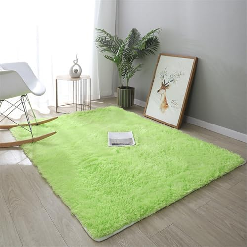 Highdi Tapis de Salon à Poils Longs Tapis Couleur Unie Doux et Moelleux Grand Tapis Tapis de Chambre Antidérapant Confortable Tapis Shaggy Couleur Unie pour Chambre, Salon (100x200cm,Vert Pomme)