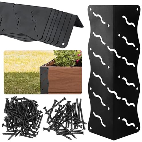 Set of 8 Raised Bed Edging Bracket,Corner Brackets with Wood Screws, Rust Resistant Metal Connectors 11 x 3 x 3 for 20-24 Beds, Raised Bed Corners for Vegetable Planter Garden Matte Black