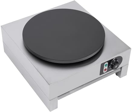 Crepes Maker, 3000W Professional Crepesgerät mit Holzverteiler, Elektro Crepeseisen aus Edelstahl mit 40cm Platte Crepesplatte, Pfannkuchenmachermaschine für Cafés, Restaurants und Imbisswagen