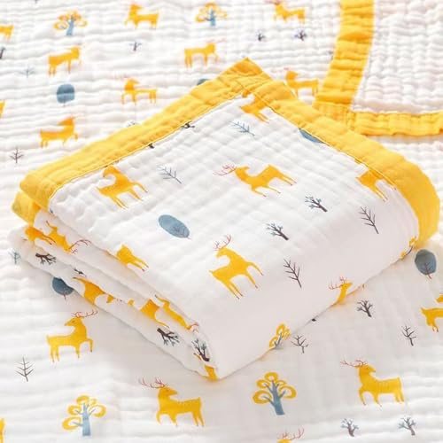 Hivia Musselin Babydecke 110x110 cm Baumwolle Kuscheldecke Neugeborene Elch | Weich, atmungsaktiv, leicht. Vielseitig: Wickeldecke, Badetuch, Spucktuch. Sommerlich, kuschelig, hochwertig.
