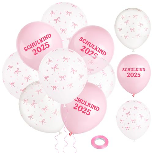 COLOFALLA 24 Stücke Schulkind 2025 Ballons Pink Weiß Schulkind Luftballons Schulkind Deko Einschulung Deko Schulanfang Deko für Mädchen Jugend