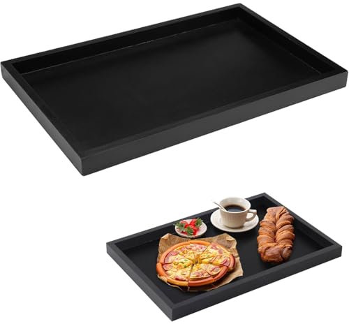 Srvauyea Bandeja Madera Rectangular, 32 X 20 X 2cm Bandeja Rectangular Negra de Madera para Té, Bebidas, Café, Aperitivos, Fruta, Hogar, Restaurante y Bar