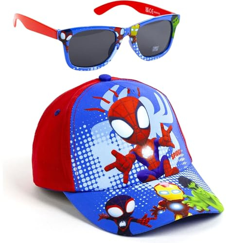 Gorra y Gafas de Sol Marvel Set Infantil Original para Niñ@s Unisex - Gorra y Gafas Avengers Accesorios Verano Gafas Protección UV y Gorra Ajustable