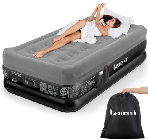 Lewondr Materasso Gonfiabile Singolo con Pompa Integrata, 191x99x46CM Materasso Gonfiabile Durevole Regolabile, Materasso ad Aria Veloce da 2 Minuti per Campeggio Casa Viaggio(250kg MAX), Grigio