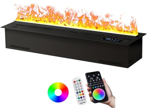 Camino decorativo,fiamme LED,Silenzioso,Colori illimitati Fiamme, Controlli APP+Fumo realistico simile all'acqua+Fiamma a vapore+Regolazione della fiamma+Touchscreen,70cm/27.6in