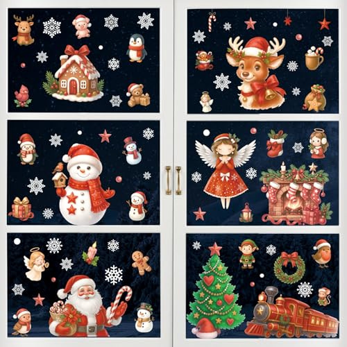 9 Blätte Fensterbilder Weihnachten Fenstersticker, PVC Doppelseitige Weihnachten Fensterbilder, Wiederverwendbare, Selbstklebend, Statisch Haftende für Weihnachtsdeko, 20x30cm