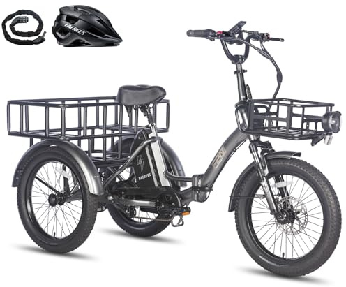 Fafrees Triciclo Eléctrico F20 Mate para Adultos, Plegable 20 x 3, Batería de 18.2 Ah / 873.6Wh, Frenos Hidráulicos, Triciclo de Carga Eléctric, Alcance 75-110km