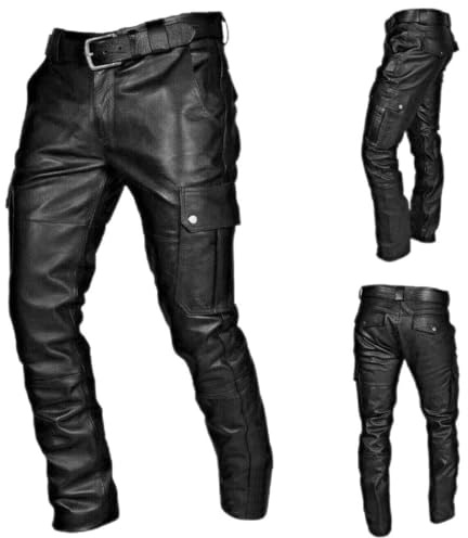 Pantalones de estilo punk rock para hombre, de piel sintética, estilo cargo, para hombre, pierna recta, elásticos, pantalones de motociclista, modernos, punk, retro, góticos, hip hop, tácticos, ropa