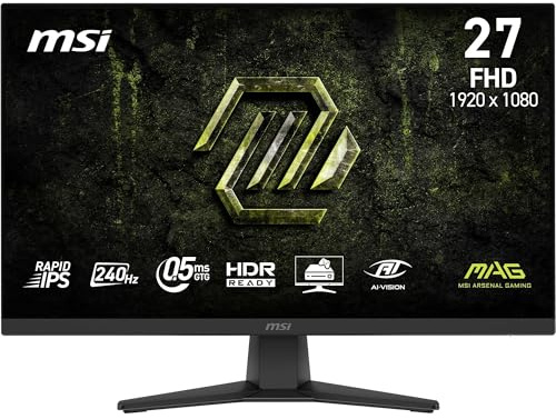 MSI MAG 272F X24 Écran Gaming 27'' FHD - Dalle Rapid IPS 1920 x 1080, 240 Hz / 0,5 ms, HDR Ready, Eye Care, AI Vision HDMI 2.0b, P 1.2a, Design sans Bordure, Compatible VESA, Noir