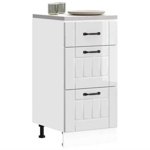 ZQQLVOO Lucca Meuble bas de cuisine en bois blanc brillant avec grand compartiment de rangement et pieds réglables pour cuisine