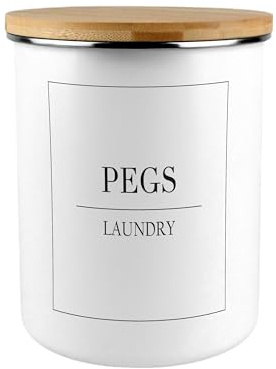Purely Home White Minimalistic Pegs Storage - Extra Large Enamel Monochrome Laundry Accessories Container Jar