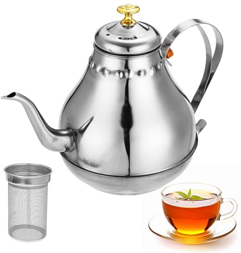Théière En Acier Inoxydable Avec Infuseur Amovible, Theiere Avec Infuseur 1.2 L, théière Inox À Double Paroi, Théières En Inox Pour Plaque À Induction