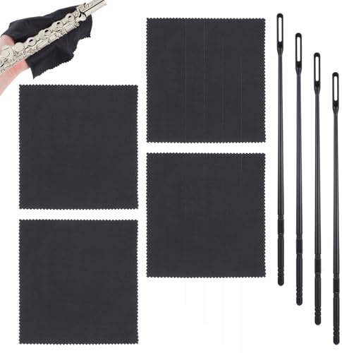 Yuanchu Flötenputzer Set, 8 Stück Flötenreinigungsset 4 Stk Reinigungstücher mit 4 Stk Flöten Reinigungsstab Flötenputzer Blockflöte Querflöte Putztuch Für Die Pflege Ihres Instruments Schwarz