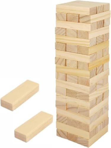 3HA HAHAHA RETRO WOODEN STACKING TOWER GAME – 54 PIECE TUMBLING BLOCK FAMILY PARTY GAME FOR KIDS TEENS AND ADULTS – CLASSIC TABLETOP SKILL TOY