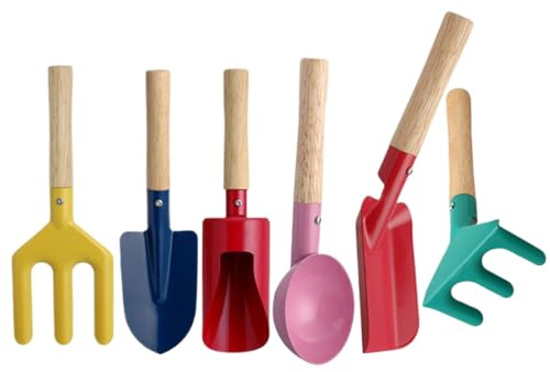 Mimoqk Ensemble de Jardinage pour | Râteau Pelle Fourche Portable - Outils de Jardin, Jouets d'Extérieur et Pelle de Plage - pour Garçons et Filles, Jeu de Creusage et Plantation au Jardin et à la