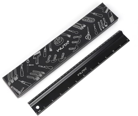 WUTA Schneidelineal 30 cm, Titanstahl Edelstahl-Lineal mit Rutschfester Unterseite, Präzisions-Metalllineal für Lederarbeiten, Schneiderarbeiten und Heimwerker